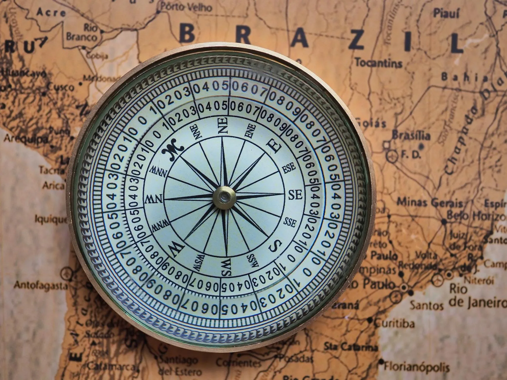 compass on map of brazil